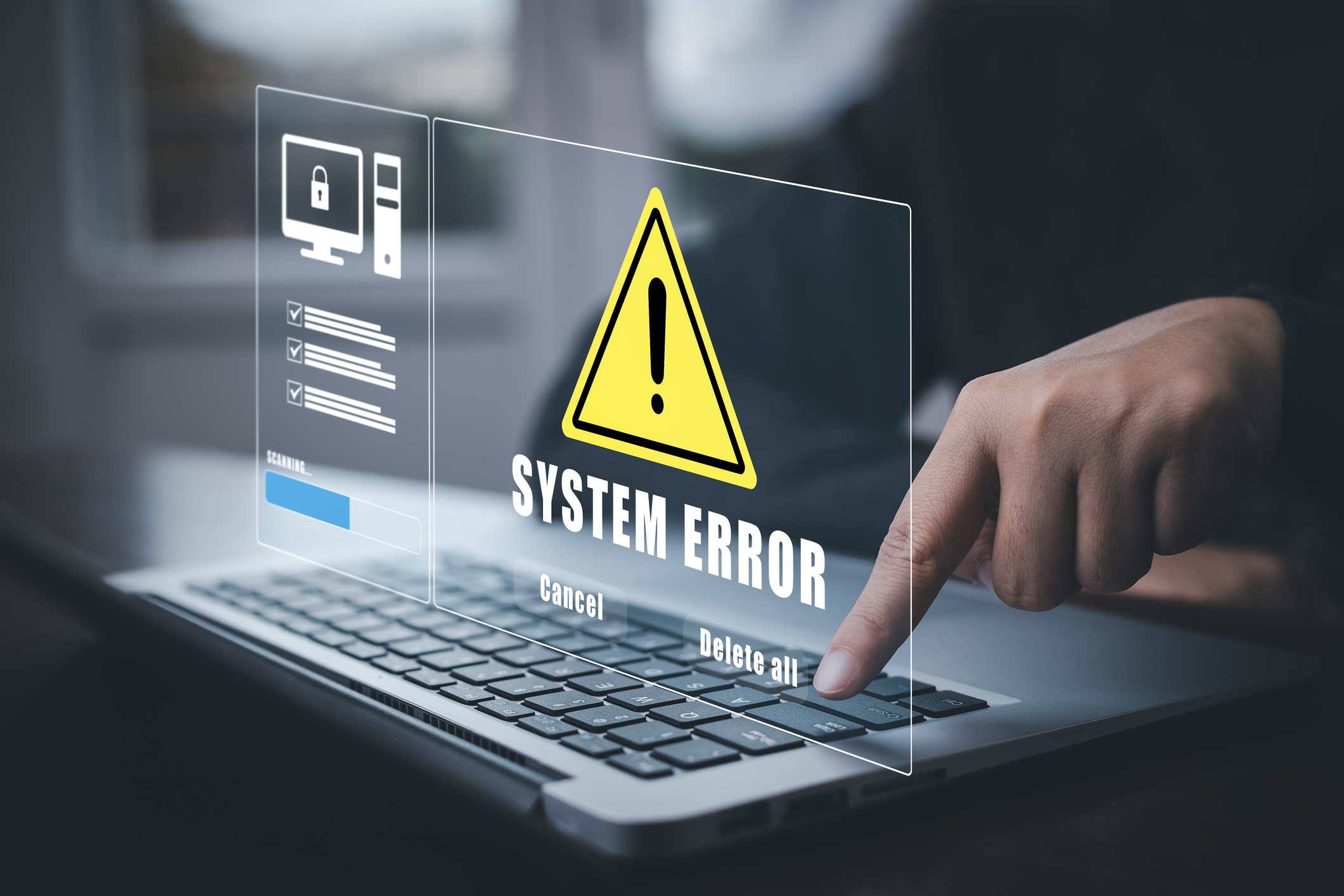 Hand keyboard with error message