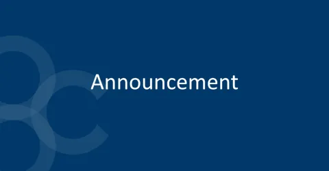 Announcement written in white text on navy background