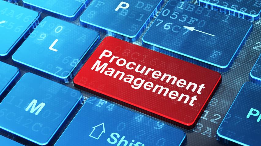 Keyboard with key titled procurement management